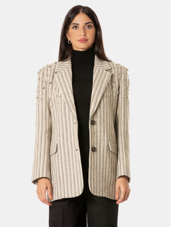 ISABELLE BLANCHE paris Blazer in lana rigata con macroborchie